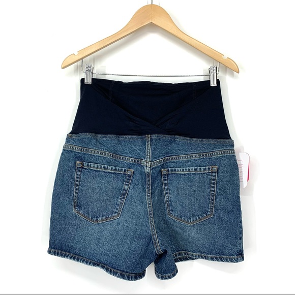 Isabel Maternity Cross Over Panel Jean Midi Shorts Med Blue New Nwt Size 8 - Picture 2 of 16